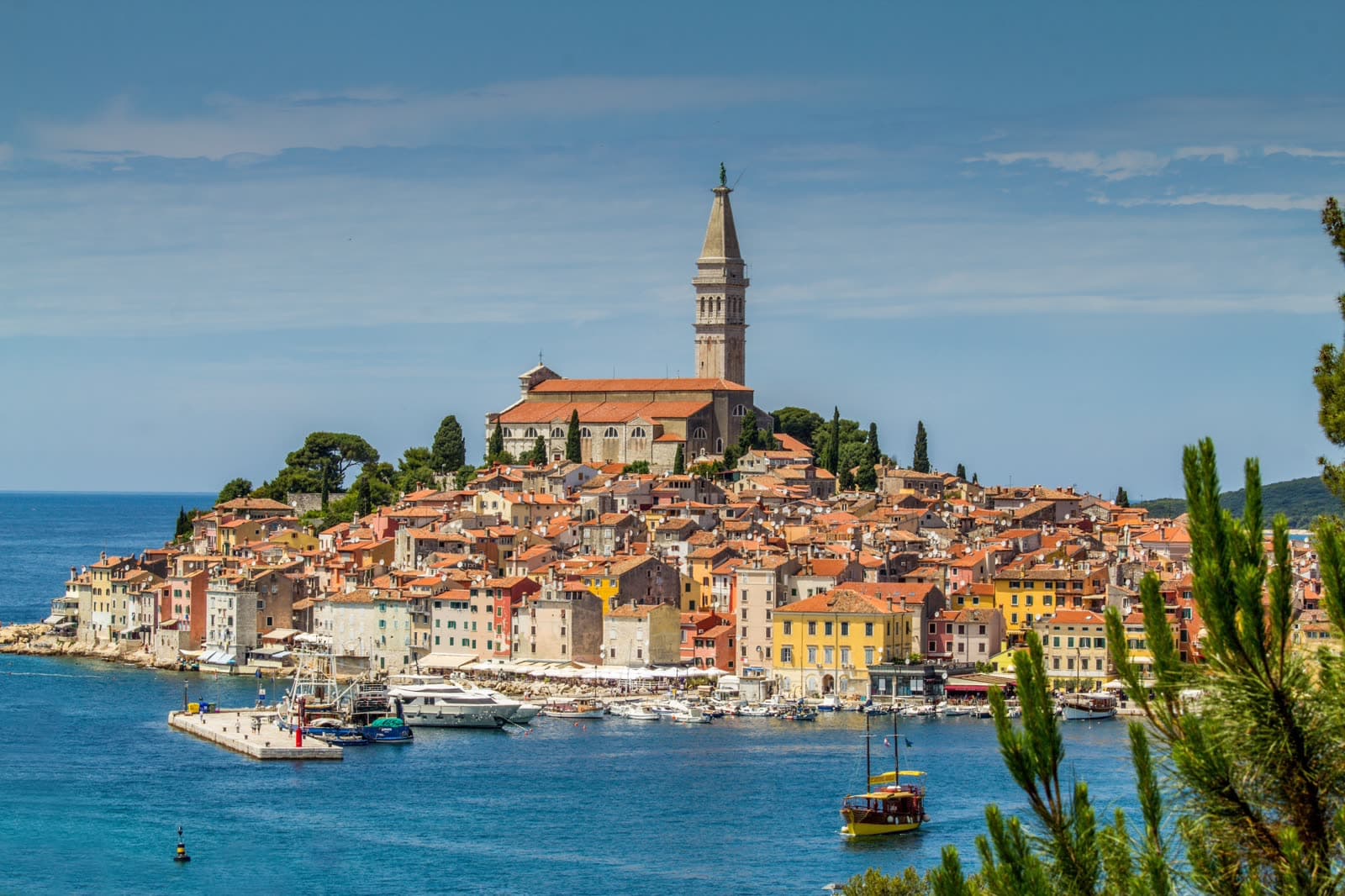 The old town of Rovinj on its headland above the Adriatic.